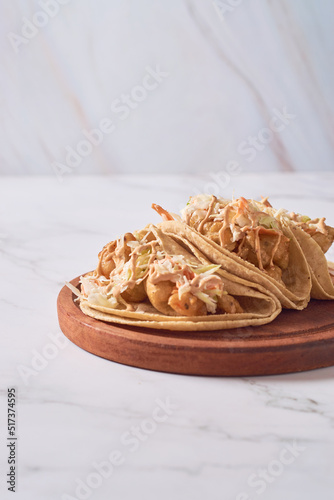 Fish and shrimp tacos or capeado. Baja California style, Mexican food.