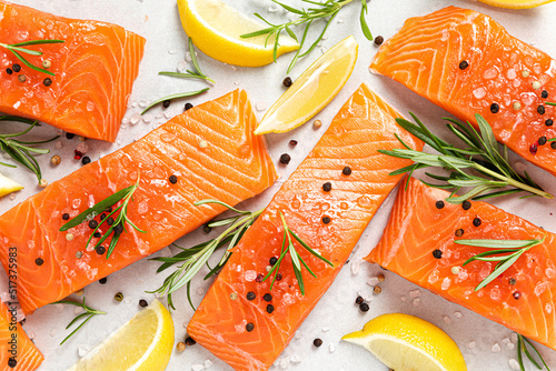 Photography Salmon. Fresh raw salmon fish fillet on white background