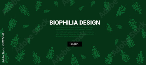 Green background with moss. Biophilic design - Banner for web. Biophilia concept in hand drawn style