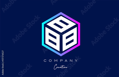 pink blue B three letter cube alphabet letter logo icon design with polygon design. Creative template for company and business