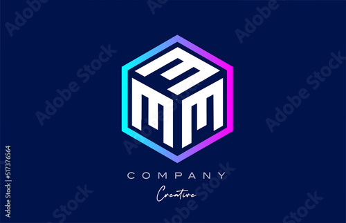 pink blue XXXXXXXXX three letter cube alphabet letter logo icon design with polygon design. Creative template for company and business