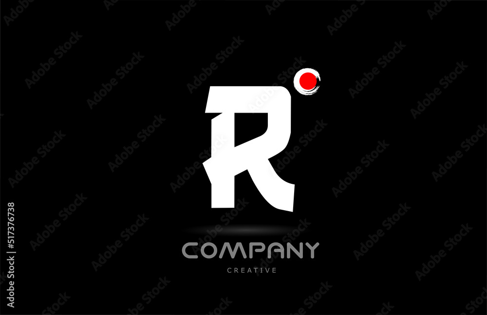 Obraz premium R black and white alphabet letter logo icon design with japanese style lettering. Creative template for business and company