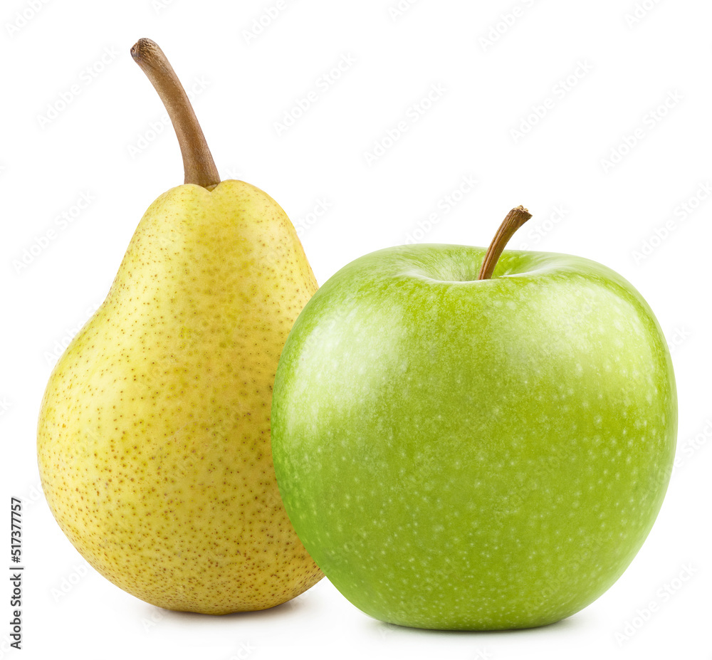 Delicious apple and pear fruits, isolated on white background Delicious apple and pear fruits, isolated on white background