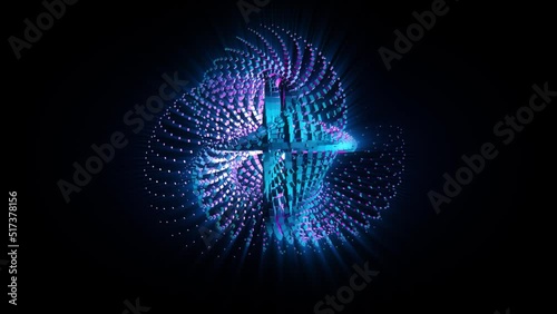 Abstract background 3D animation shiny futuristic object made of geometric elements transforms and rotates in space loop. Great for scientific, technological, industrial, futuristic, luxury, sci-fi il