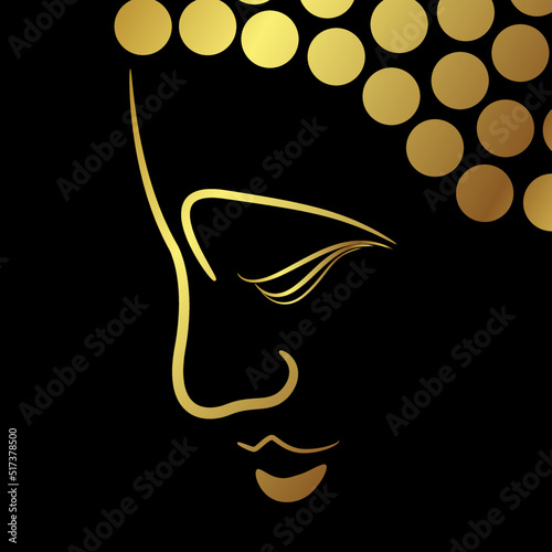Golden buddha line painting vector design over black background