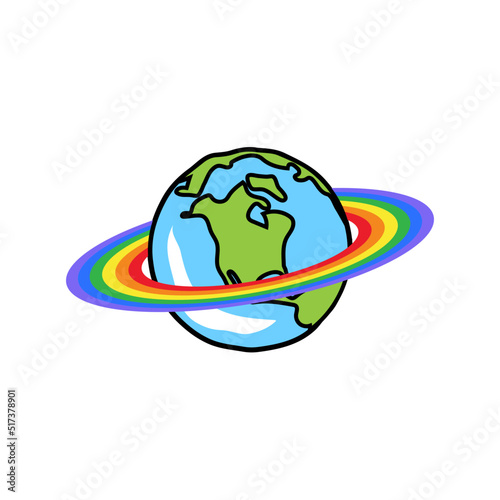 Planet Earth with planetary ring in LGBT style. Imaginary world inspired by Saturn and LGBT. Vector illustration.