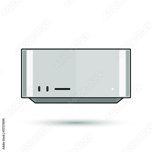 Mini computer with aluminium case. Professional desktop studio machine. Vector illustration.
