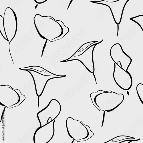 Black and white seamless pattern with flowers.