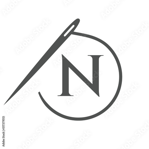 Letter N Tailor Logo, Needle and Thread Logotype for Garment, Embroider, Textile, Fashion, Cloth, Fabric