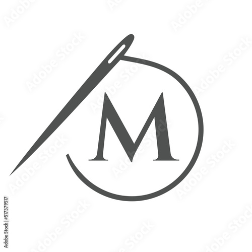 Letter M Tailor Logo, Needle and Thread Logotype for Garment, Embroider, Textile, Fashion, Cloth, Fabric