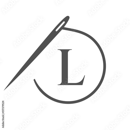 Letter L Tailor Logo, Needle and Thread Logotype for Garment, Embroider, Textile, Fashion, Cloth, Fabric