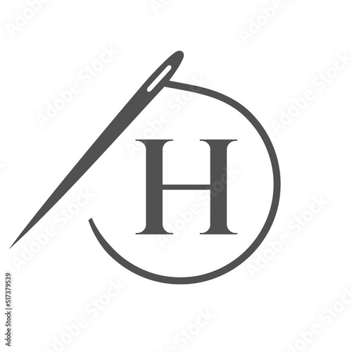 Letter H Tailor Logo, Needle and Thread Logotype for Garment, Embroider, Textile, Fashion, Cloth, Fabric