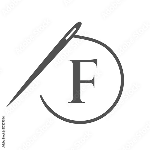 Letter F Tailor Logo, Needle and Thread Logotype for Garment, Embroider, Textile, Fashion, Cloth, Fabric