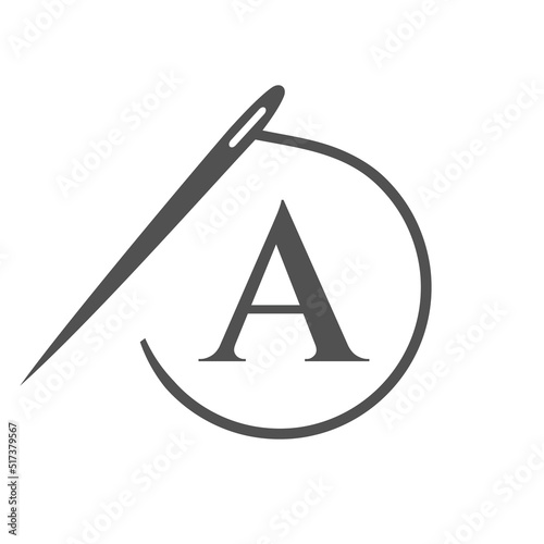 Letter A Tailor Logo, Needle and Thread Logotype for Garment, Embroider, Textile, Fashion, Cloth, Fabric