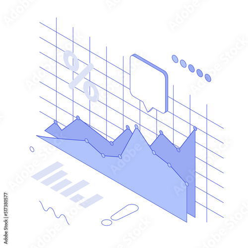 Money, chart, graph, diagram, presentation, spreadsheet, economy, finance, technology.Isometric vector illustration flat design isolated. Outline, linear style, line art, editable stroke.