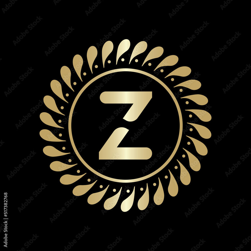 Fototapeta premium Initial Z Golden leaf and circle logo design vector. Golden beauty Z Logo and business symbol and alphabets vector design