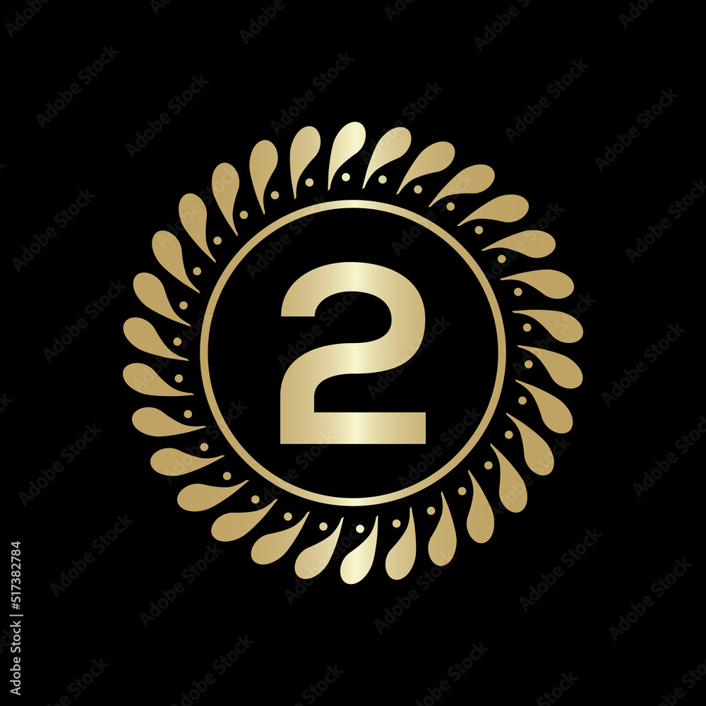 Fototapeta premium golden leaf initial number 2 logo. modern icon,template design