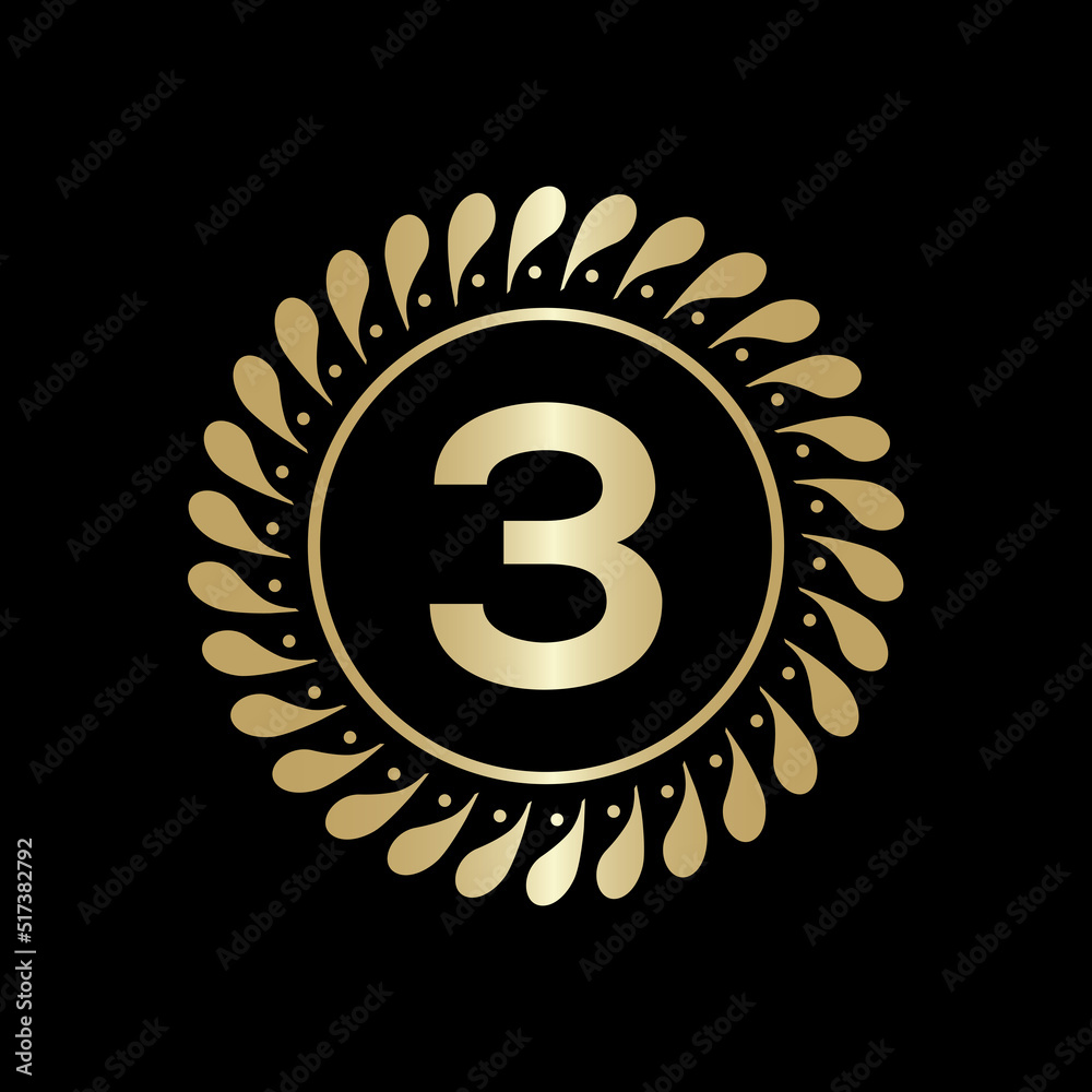 Fototapeta premium golden leaf initial number 3 logo. modern icon,template design