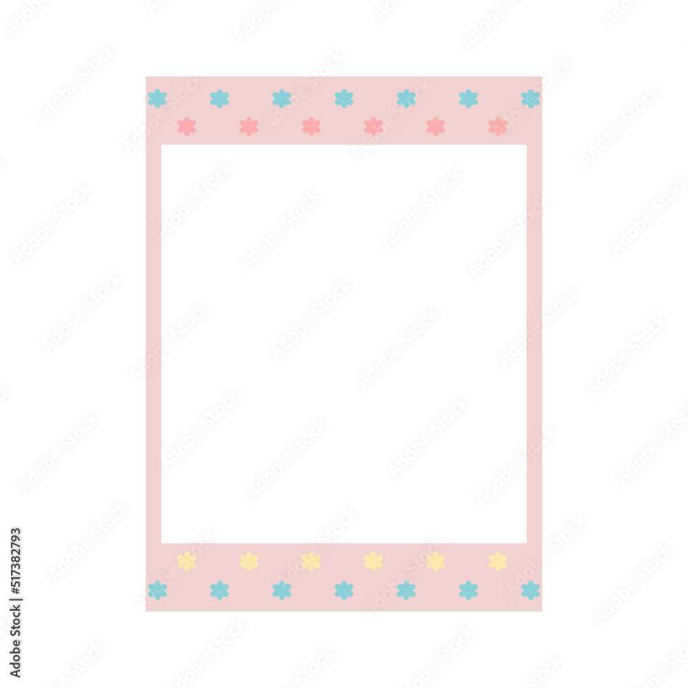 Cartoon cute retro instant photo frame. Modern design with pink color base and flower pattern. Isolated on white background, flat design, vector, illustration, EPS10 Cartoon cute retro instant photo frame. Modern design with pink color base and flower pattern. Isolated on white background, flat design, vector, illustration, EPS10