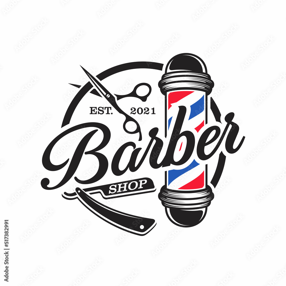 Vintage Barbershop Logo Vector Template Stock Vector | Adobe Stock