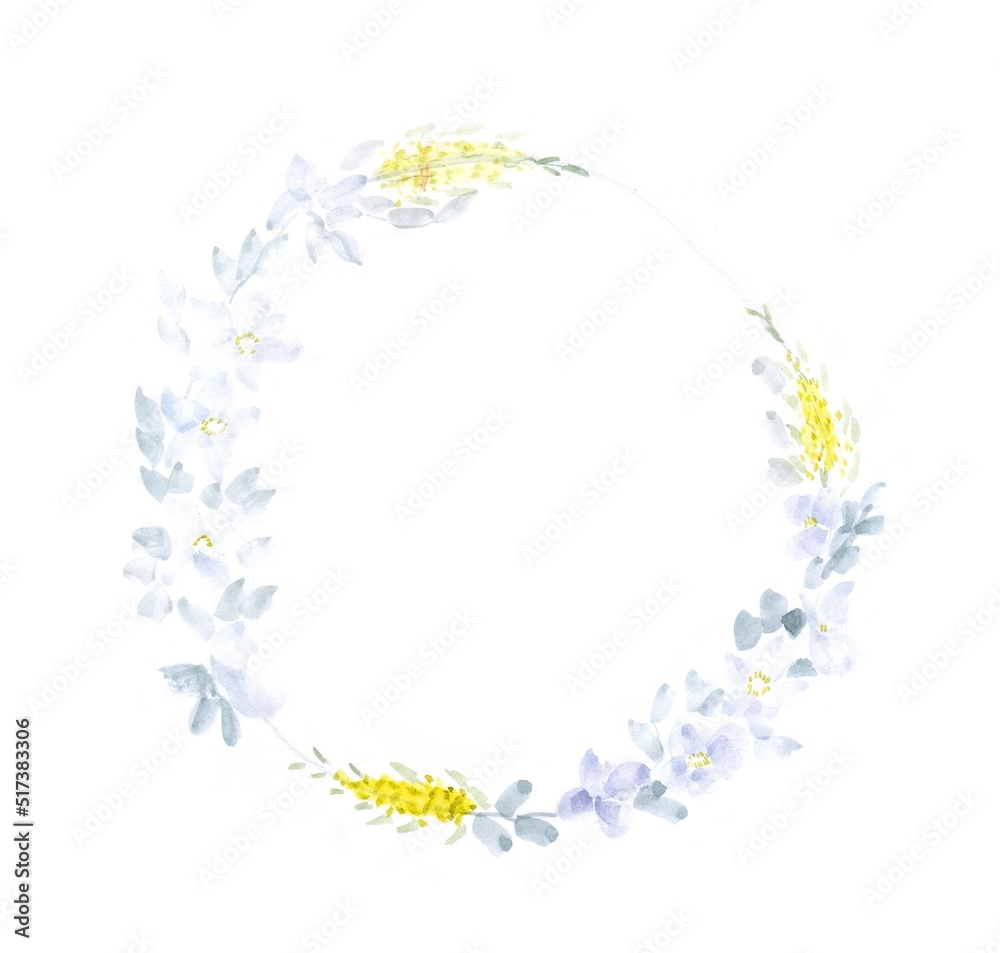 Watercolor floral circle hand paint pastel colors