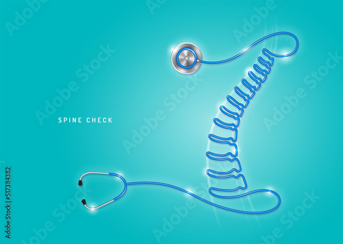 Healthcare and medical concept stethoscope shape spine and checkup all organs. wishing you stay in good health.