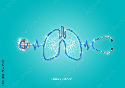 Healthcare and medical concept stethoscope shape lungs and checkup all organs. wishing you stay in good health.
