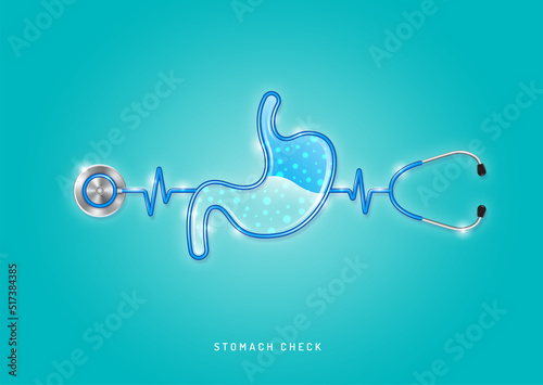 Healthcare and medical concept stethoscope shape stomach and checkup all organs. wishing you stay in good health. vector illustration