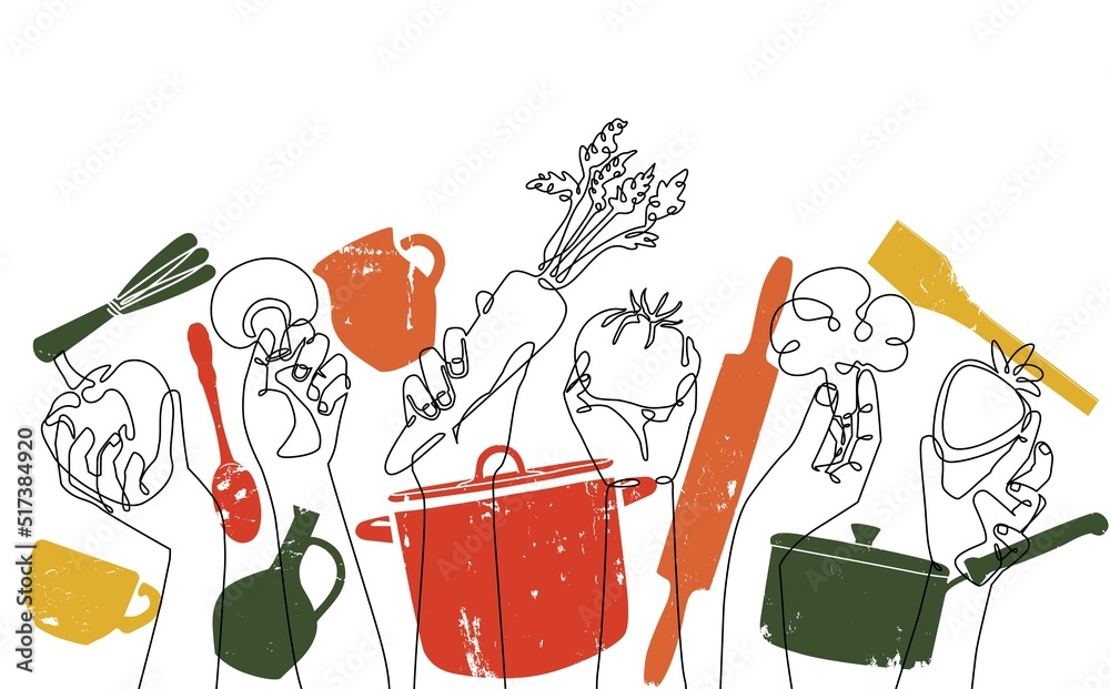 Cooking Background. Pattern with people hands holding vegetables ...