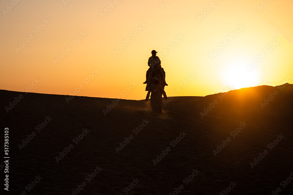 camel ride in sunset