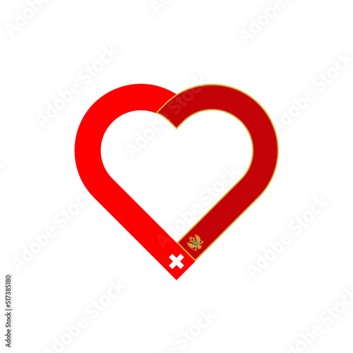 friendship concept. heart ribbon icon of swiss and montenegrin flags. vector illustration isolated on white background