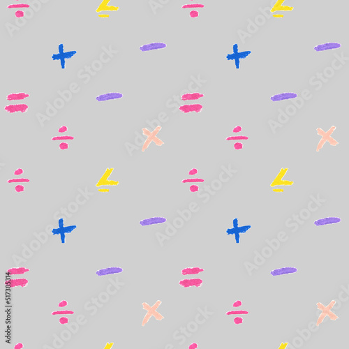 Back to school seamless pattern drawn in wax crayons on gray background. Fall holiday print for with oil crayons.Designs for textiles  wrapping paper  packaging  printing  scrapbooking  postcards.