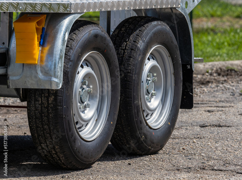 trailer wheels, close-up