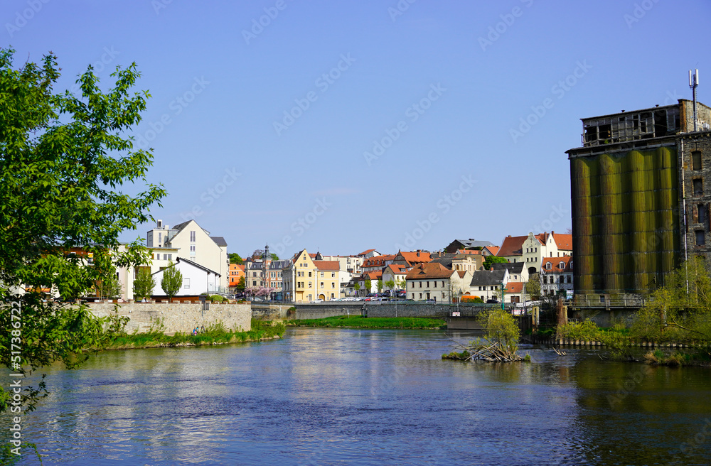 Obraz premium Bernburg an der Saale, Saxony-Anhalt. View of the city and the river Saale. 