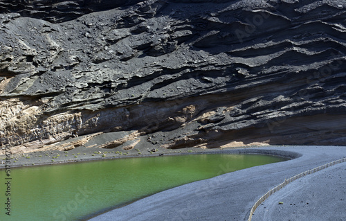 Volcanic green lake, El Lago Verde, Charco de los Clicos, in El Golfo, Lanzarote, Canary Islands, Spain