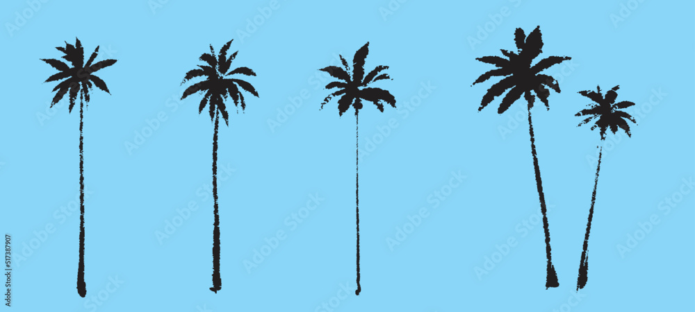 Palm tree silhouette. Textured ink brush hand drawn vector
