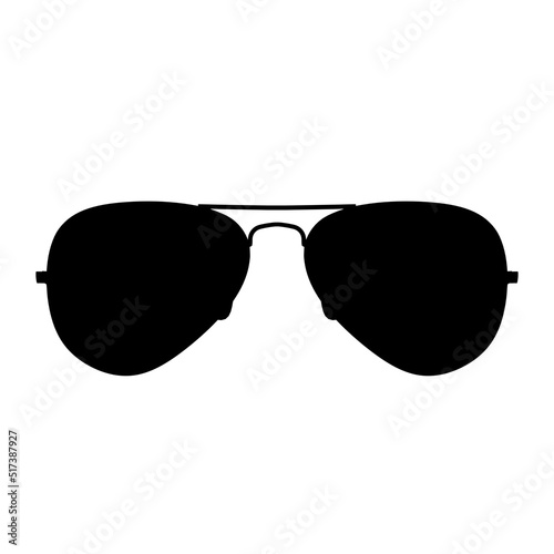 Aviator Sunglasses Silhouette. Black on White Background. Classic Aviators for Summer. Front View