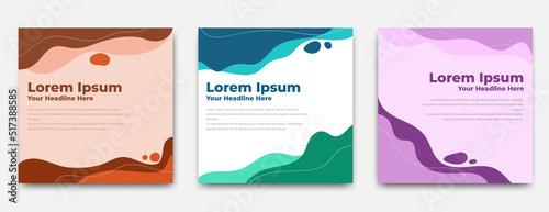 Set of Square banner design with abstract wavy shape. Usable for social media post, card, banner, and web ads.