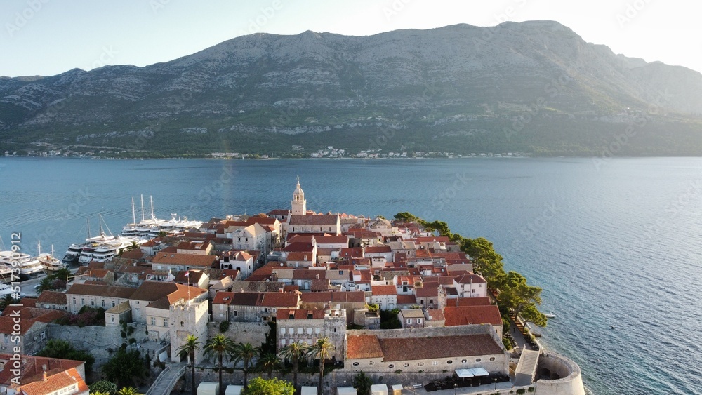 Aerial view at old town of Korcula