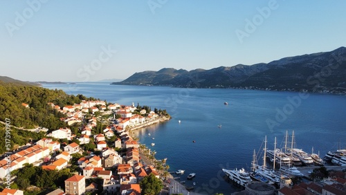 Aerial view at Korcula yacht port exit