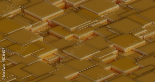 Brown surface of cubes with convex reflection effect, 3d rendering