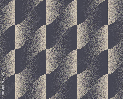 Wavy Strips Checkered Flag Seamless Pattern Vector Dotted Abstract Background. Rippled Checker Gritty Textured Structure Repetitive Graphical Wallpaper. Half Tone Art Retro Textile Design Illustration