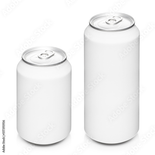 White 330ml and 500ml aluminium cans, isolated on white background