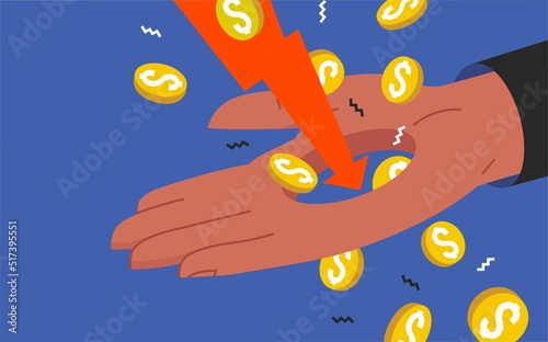 Concept vector illustration for finance and economy. Someone. During inflation there is loss of value, economic loss, currency loses value. Deal or business.