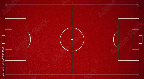 Concept of football field. Soccer field illustration. Red scratched noisy textured background top view.