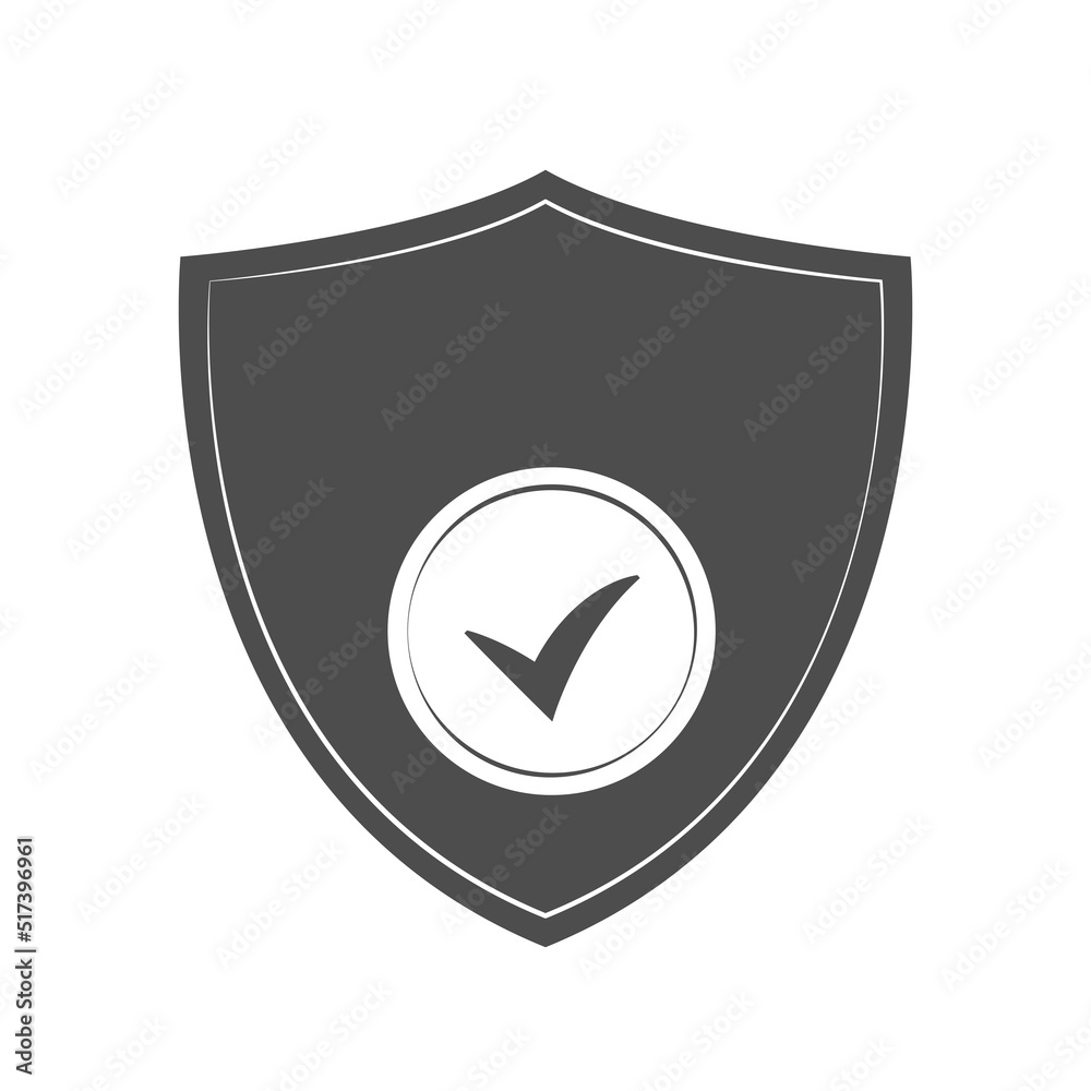 Black security shield icon with check mark symbol. Vector Shield icon EPS10. Concept of protection, safety, quality Black security shield icon with check mark symbol. Vector Shield icon EPS10. Concept of protection, safety, quality