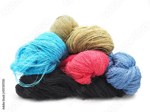 Closeup Shot of Natural Color Dyed Fabric Yarn Ball, Isolated or Die Cut on White Background.
