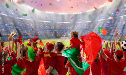 Portugal football team supporter on stadium.