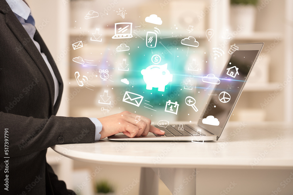 Businessman working on laptop with new business concept Businessman working on laptop with new business concept