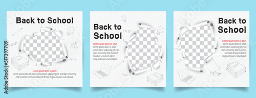 back to school social media post template set. Back to school admission promotion banner.